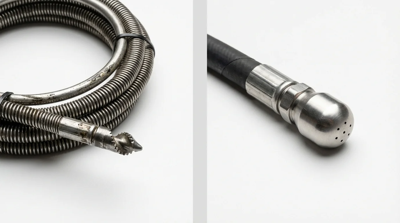 Drain snake cable and hydro jetting nozzle used for drain cleaning in Forsyth, IL