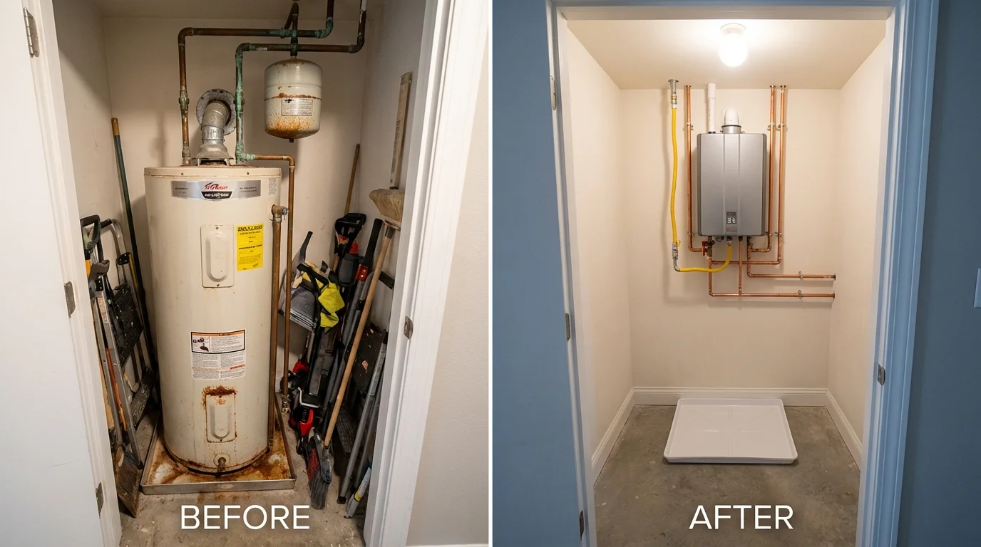 Tank water heater versus wall-mounted tankless unit comparison for Forsyth, IL homeowners